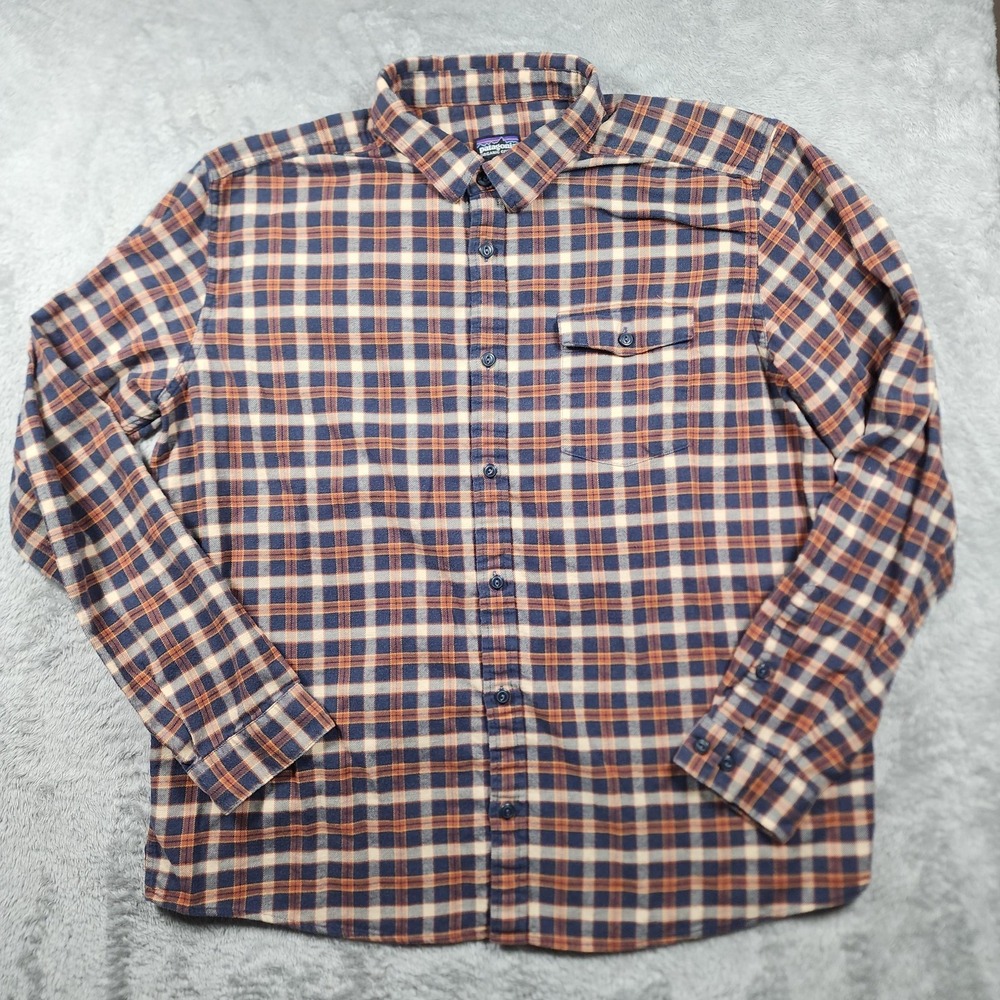 Patagonia Fjord Shirt Mens XL Blue Plaid Organic Cotton Flannel Long Sleeve - Picture 6 of 11
